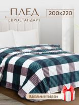 Плед евро, 200х220 см, велсофт жаккард, 100% полиэстер, Silvano, Полоски, Клетка, бирюзовый, SТ-203/ST-346