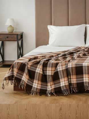 Плед 1.5-спальный, 150х200 см, 15% шерсть, 5% хлопок, 60% полиэстер, 20% ПАН, Vladi, Элис, белый, бежевый, коричневый, рап.4