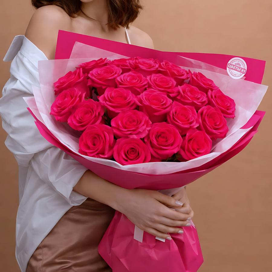 Букет из роз Эквадор, цвета фуксия 21 шт