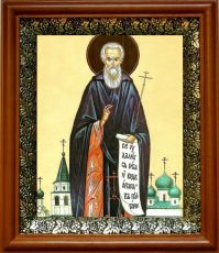 Икона Авраамий Ростовский в киоте с басмой Виноградная Лоза (UV-печать)(30016)