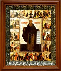 Икона Авраамий Ростовский в киоте с басмой Виноградная Лоза (UV-печать)(30018)