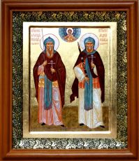 Икона Александр Пересвет и Андрей Ослябя в киоте с басмой Виноградная Лоза (UV-печать)(30034)