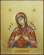 Рукописная икона Семистрельная образ Божией Матери 17х21 см (сусальное золото и чеканка)