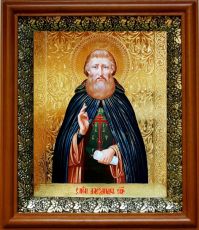 Икона Александр Свирский в киоте с басмой Виноградная Лоза (UV-печать)(30038)