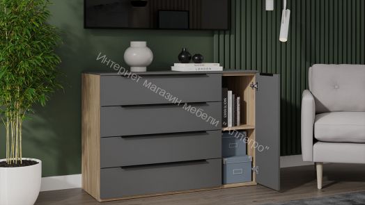 Комод комбинированный «Порто» - ТД-393.04.02 Яблоня Беллуно, Графит софт