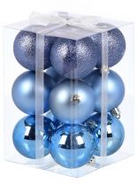 Елочный шар 12 шт, синий, 6 см, пластик, SY18CBB-240IB