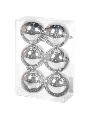 Елочный шар 6 шт, серебро, 8 см, пластик, SYQC-012232S
