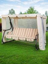 Качели садовые 4-местные, 230х130х177 см, 300 кг, Green Days, раскладываются в кровать, бежевые, полосы, YTSW278, металл