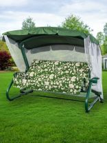 Качели садовые 3-местные, 239х137х180 см, 350 кг, София, раскладываются в кровать, с москитной сеткой, зеленые, подушка, A28G.536