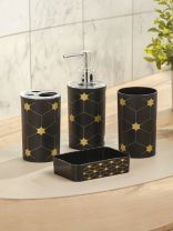 Набор для ванной 4 предмета, Звезды, черный, пластик, стакан, подставка для зубных щеток, дозатор для мыла, A350048