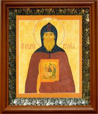 Икона Андрей Рублев в киоте с басмой Виноградная Лоза (UV-печать)(30076)