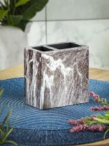 Стакан для зубных щеток, 10.5х5.7х10 см, полистоун, черный, Мрамор Престиж, BRE0040AA-TBH