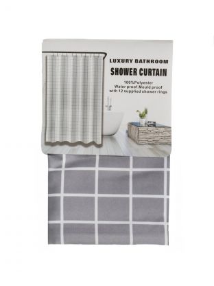 Штора для ванн 180х180 см, полиэстер, Клетка, серая, A310070
