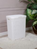 Корзина для белья, 60 л, 44х35х56 см, прямоугольная, плетеная, пластик, белая, Violet, Ротанг, 1860/6/186006