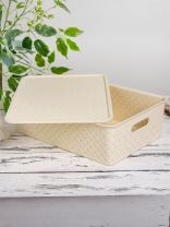 Корзина для хранения, 7.5 л, 35х24.5х10.5 см, прямоугольная, плетеная, пластик, слоновая кость, с крышкой, Violet, Береста, 522126