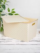 Корзина для хранения, 14 л, 35х24.5х20.5 см, прямоугольная, плетеная, пластик, слоновая кость, с крышкой, Violet, Береста, 523126