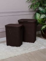 Корзина для белья, 60 л, прямоугольная, плетеная, пластик, коричневая, Violet, Ротанг, 1860/1/186001