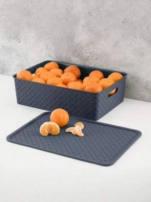 Корзина для хранения, 7.5 л, 35х24.5х10.5 см, прямоугольная, плетеная, пластик, космик, с крышкой, Violet, Береста, 522135