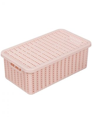 Корзина для хранения, 3 л, прямоугольная, плетеная, пластик, чайная роза, с крышкой, Idea, Вязание, М2369