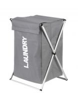 Корзина для белья, 38х38х58 см, прямоугольная, полиэстер, пластик, металл, серая, с крышкой, Y6-10749