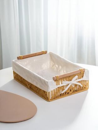 Корзина 35х25х10 см, прямоугольная, плетеная, с деревянными ручками, Y4-9683