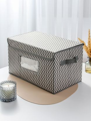 Кофр для хранения, с крышкой, складной, 40х24х23 см, серая волна, с окном, A190056