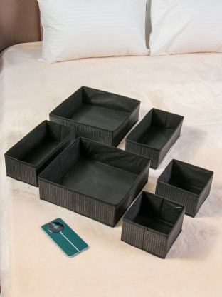 Кофр для хранения, складной, 6 шт, черная клетка, 29х29х11-2, 28х13.5х9.8-2, 15х15х10-2, A190050