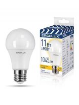 Лампа светодиодная E27, 11 Вт, 90 Вт, груша, 3000 К, теплый белый свет, Ergolux, 14458