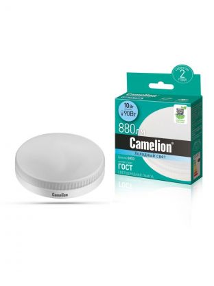 Лампа светодиодная GX53, 10 Вт, 90 Вт, 220 В, таблетка, 4500 К, нейтральный белый свет, Camelion, 12054