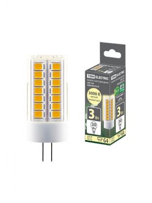 Лампа светодиодная G4, 3 Вт, 30 Вт, 230 В, капсула, 3000 К, теплый белый свет, TDM Electric, SQ0340-0210
