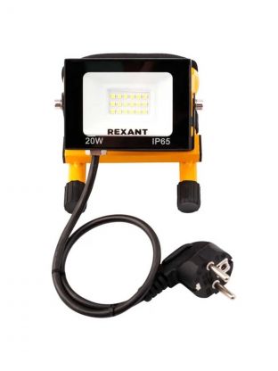 Прожектор-переноска Rexant, СДО-EXPERT, 20 Вт, 6500 К, IP65, 1600 Лм, со шнуром 0.5м и евровилкой, 605-020