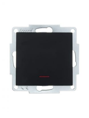 Выключатель скрытой установки, одноклавишный, без заземления, 10 А, 250 В, пластик, подсветка, IP20, черный бархат, Lezard, Vesna, 742-4288-111