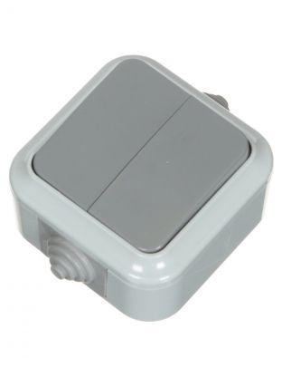 Выключатель открытой установки, двухклавишный, с заземлением, полиамид, IP54, серый, БелТИЗ, А5 6-224/03, БП000002099