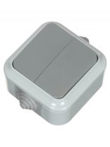 Выключатель открытой установки, двухклавишный, с заземлением, полиамид, IP54, серый, БелТИЗ, А5 6-224/03, БП000002099