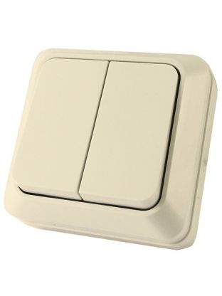 Выключатель открытой установки, двухклавишный, без заземления, 10 А, IP20, слоновая кость, TDM Electric, Ладога, SQ1801-0004