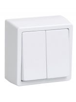 Выключатель открытой установки, двухклавишный, 10 А, 250 В, пластик, IP54, белый, IEK, ВС20-2-0-ФСр Форс, EVS20-K03-10-54-DC