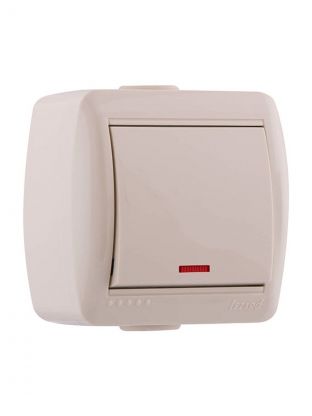 Выключатель открытой установки, одноклавишный, без заземления, керамика, подсветка, кремовый, Lezard, Nata, 710-0300-111