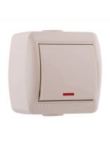 Выключатель открытой установки, одноклавишный, без заземления, керамика, подсветка, кремовый, Lezard, Nata, 710-0300-111