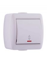 Выключатель открытой установки, одноклавишный, без заземления, керамика, подсветка, белый, проходной, Lezard, Nata, 710-0200-114