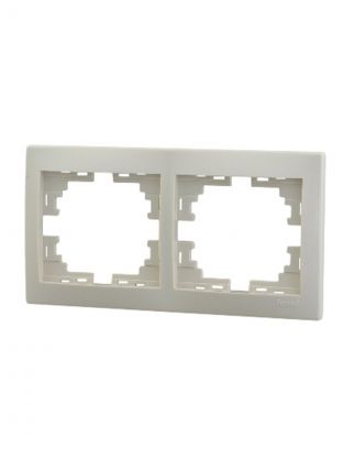 Рамка двухпостовая, горизонтальная, керамика, кремовая, со вставкой, Lezard, Mira, 701-0300-147