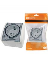 Розетка открытой установки, 1 гнездо, с заземлением, 16 А, пластик, IP54, белая, 2П+3, с прозрачной крышкой, TDM Electric, Селигер, SQ1818-0007