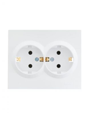 Розетка 2 гнезда, с заземлением, 16 А, 220 В, пластик, IP20, белая, ПБТ, Lezard, Vesna, 742-0200-127B