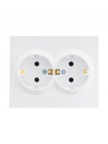 Розетка 2 гнезда, с заземлением, 16 А, 220 В, пластик, IP20, белая, ПБТ, Lezard, Vesna, 742-0200-127B