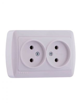Розетка открытой установки, 2 гнезда, без заземления, пластик, белая, закрытый корпус, Lezard, Demet, 711-0200-128