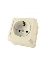 Розетка открытой установки, 1 гнездо, с заземлением, 16 А, 250 В, керамика, IP20, слоновая кость, 2П+3, TDM Electric, Ладога, SQ1801-0211