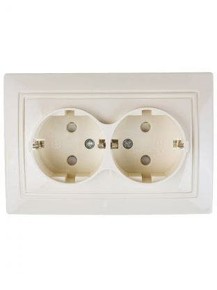 Розетка скрытой установки, 2 гнезда, с заземлением, 16 А, с защитными шторками, ABS пластик, IP20, слоновая кость, UNIVersal, Севиль, Б-С0050