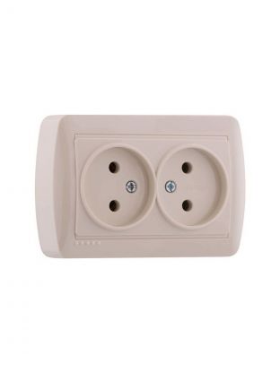Розетка открытой установки, 2 гнезда, без заземления, пластик, кремовая, закрытый корпус, Lezard, Demet, 711-0300-128