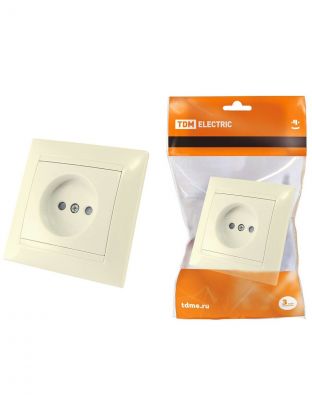 Розетка скрытой установки, 1 гнездо, без заземления, 10 А, 250 В, с защитными шторками, слоновая кость, TDM Electric, Лама, SQ1815-0110