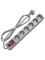 Сетевой фильтр 6 гнезд, 1.8 м, ПВС, 3х0.75 мм2, с заземлением, 10 А, серый, UNIVersal, 967U-5001