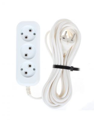 Удлинитель бытовой 3 гнезда, 3 м, ПВС, 2х0.75 мм2, без заземления, 10 А, Jett, РС-3, 155-203